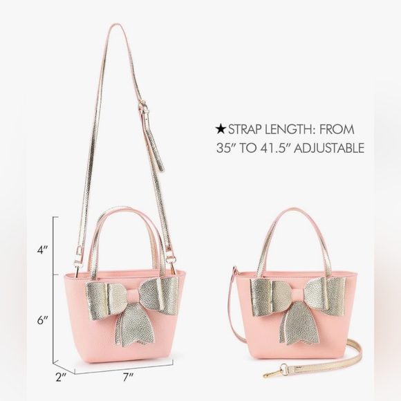 Pink Bag with Bow with Adjustable Detachable Strap - Picture 2 of 7